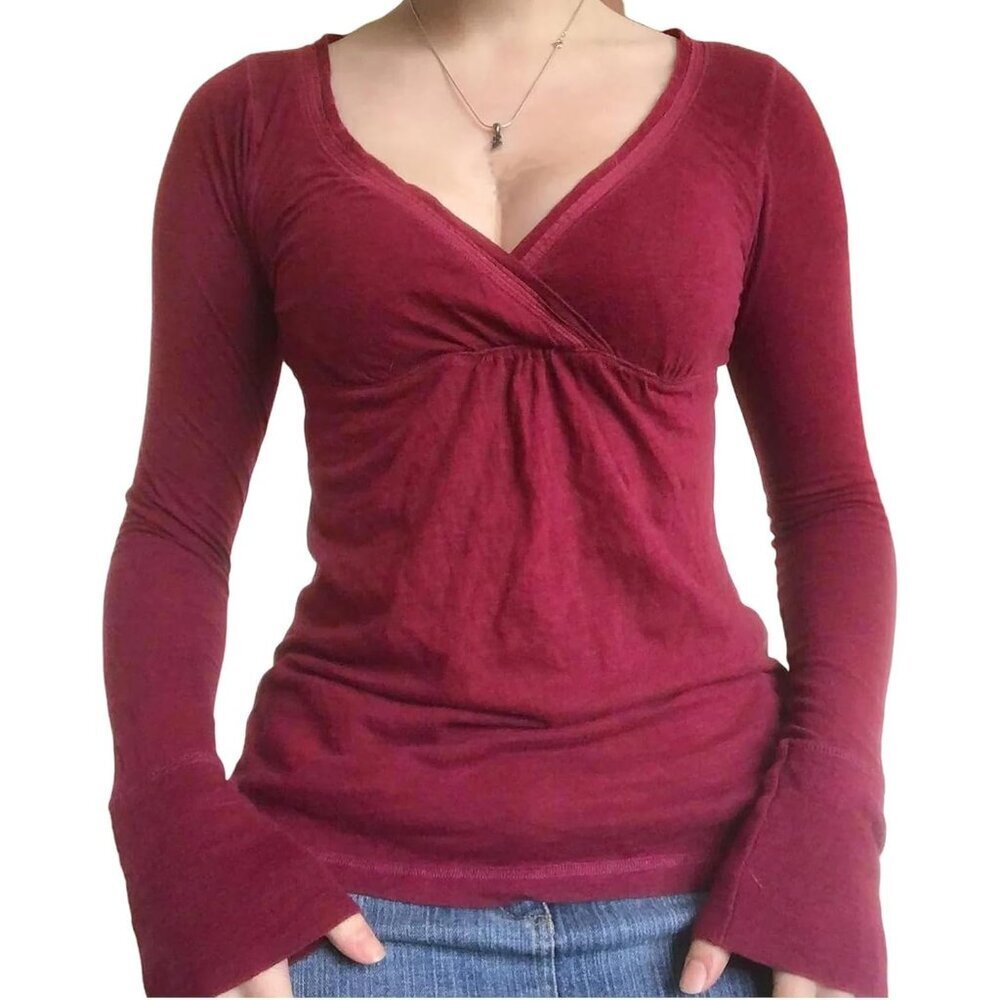 Y2k Grunge Style Long Sleeve T-Shirt for Women V-Neck Vintage Fall Top